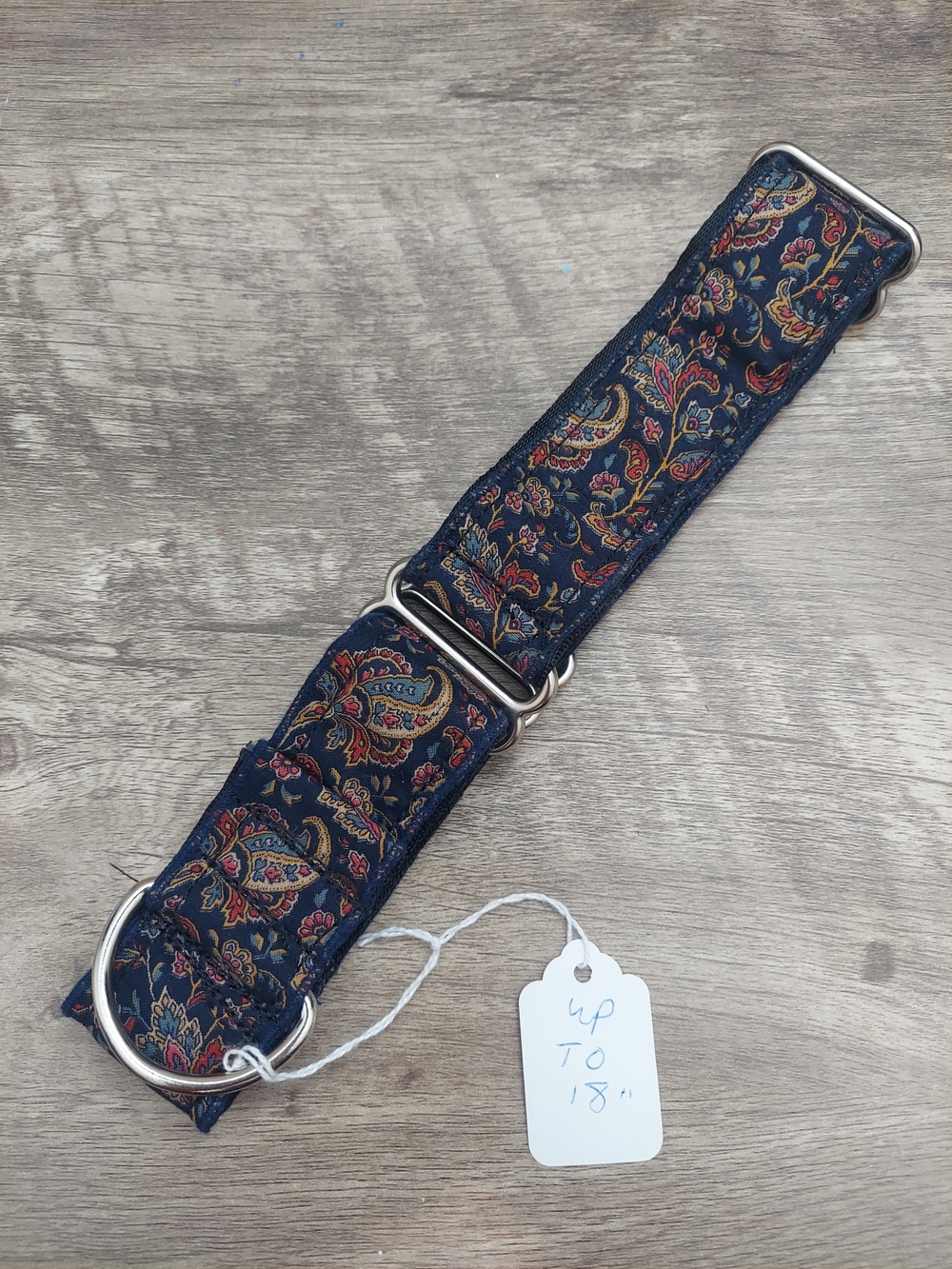 Custom Martingale Dog Collar 1.5" Intricate Navy Blue Paisley Floral Tapestry 18